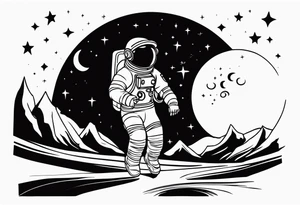 astronaut with music dancing in the moonlight tattoo idea