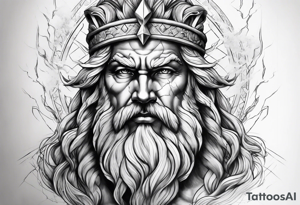 Realistic Zeus with lightning bolt tattoo idea
