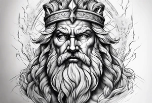 Realistic Zeus with lightning bolt tattoo idea