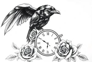 raven,roses,clock. tattoo idea