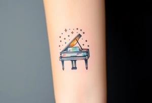Grand piano under stars tattoo idea