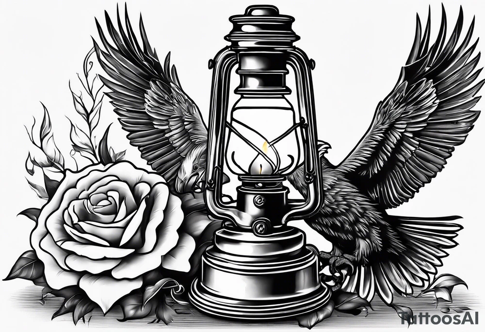 Oil lamp with an eagle next to it tattoo idea