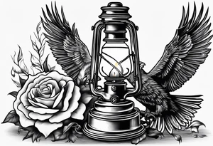 Oil lamp with an eagle next to it tattoo idea