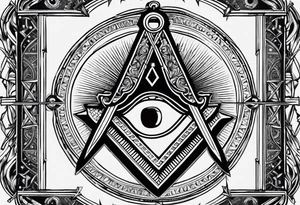 masonic square and compass, knight templar crown, cryptic mason trowel and board tattoo idea