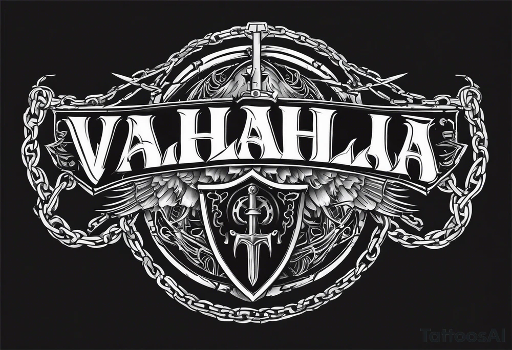 Valhalla sword shield barb wire chain tattoo idea