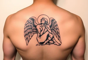 Buff Fallen angel on his knees tattoo idea