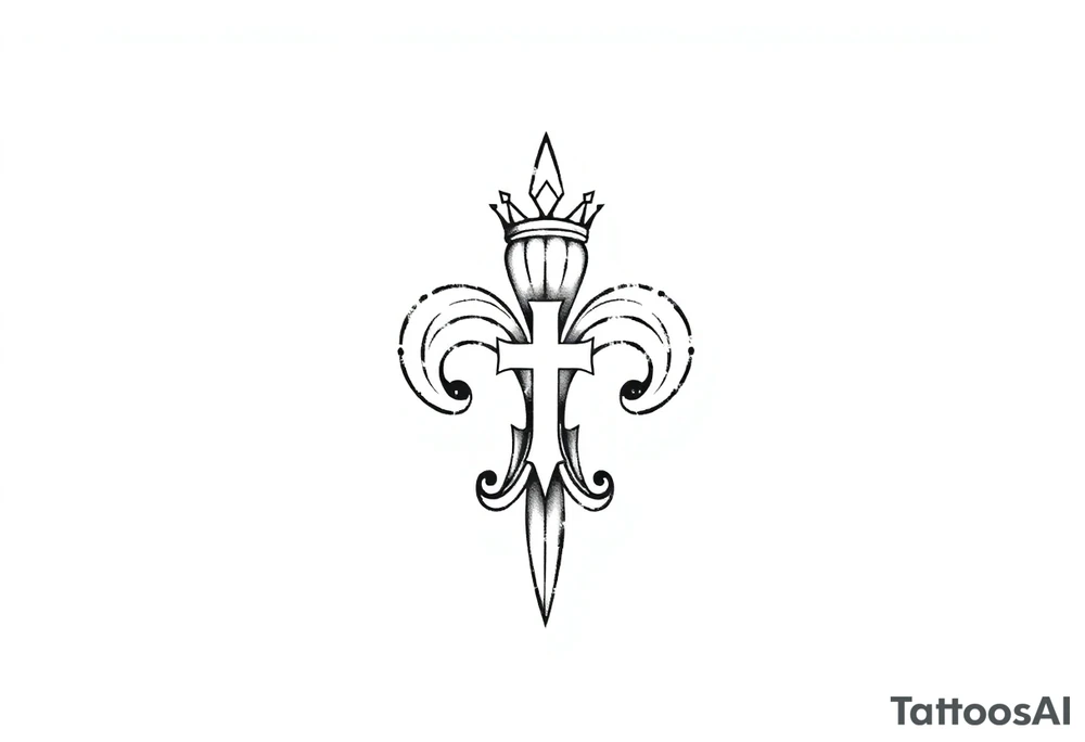 a flor de lis with a crown and a cross inside the flor de lis tattoo idea