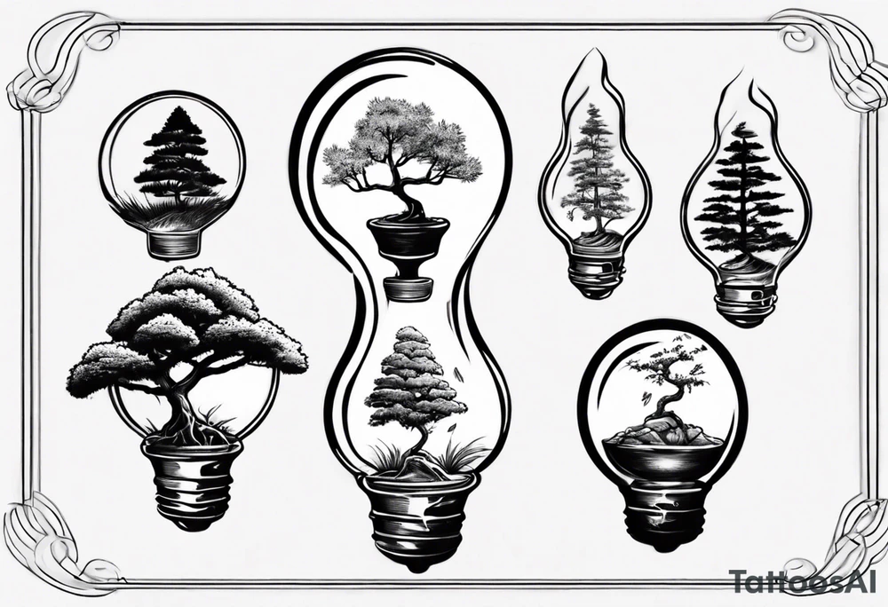 A tiny bonsai tree inside a light bulb tattoo idea