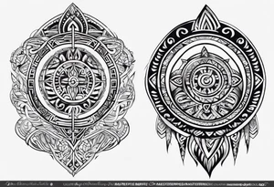 Full sleeve tattoo, polynesian tribal, Viking symbols tattoo idea