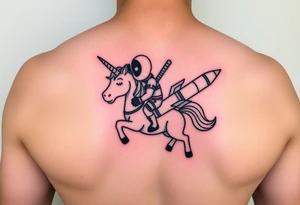 Deadpool riding unicorn holding rocket tattoo idea
