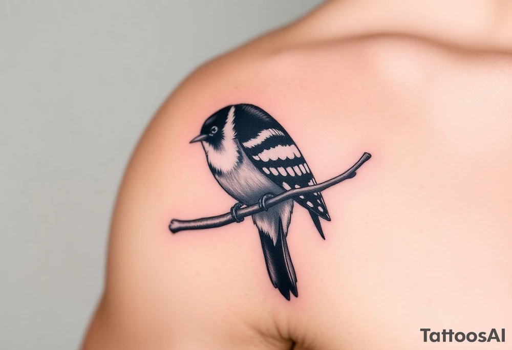 Great spotted woodpecker sitting on a branch tattoo idea