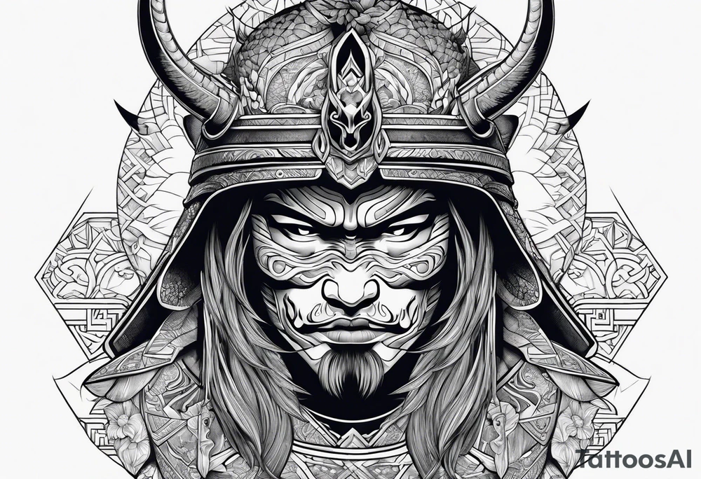 Japanese Warrior with skull mask tattoo idea