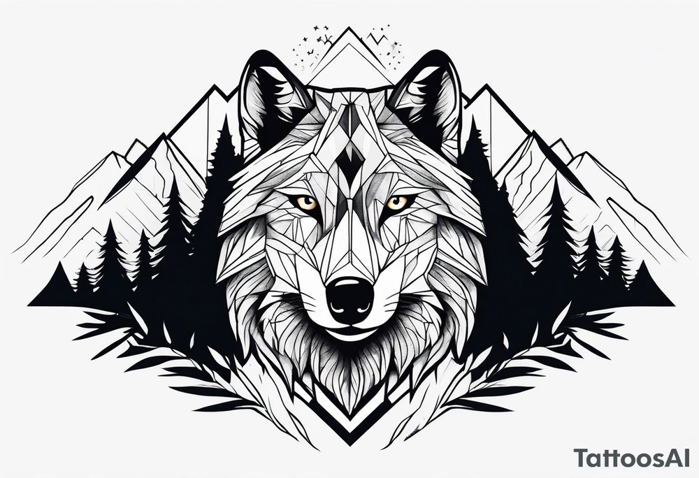 Mountains, wolf eyes underneath tattoo idea