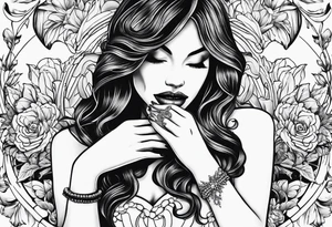 two lady hands holding a white, shiny tooth tattoo idea