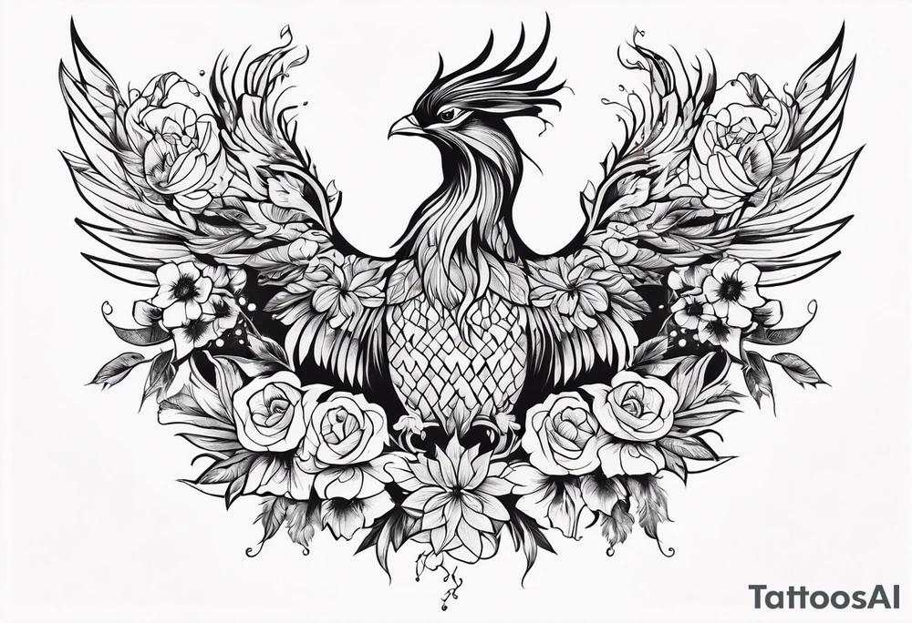 Phoenix with flowers tattoo idea