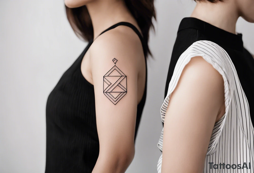Minimalist tattoo with ultra-thin lines, where the number 22 is the main element, representing luck and eternal love with my girlfriend. The design should be subtle and elegant, with an abstract or geometric detail symbolizing our bond and special connection. Ideally in black and white, with a modern and timeless style, perfect for the forearm, chest, or behind the ear tattoo idea
