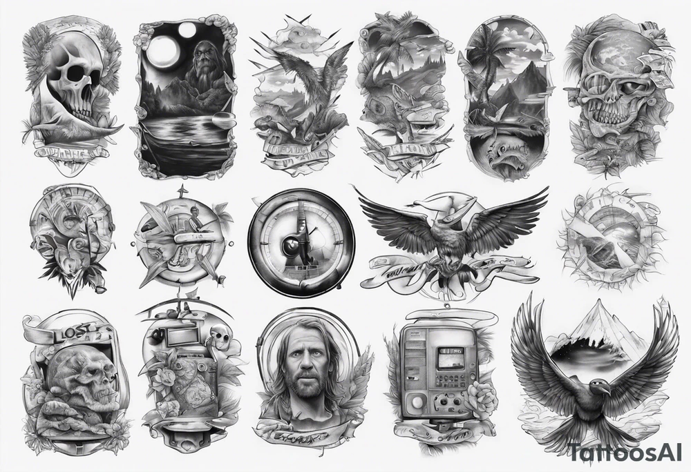 LOST Tv Series themes sleeve tattoo tattoo idea