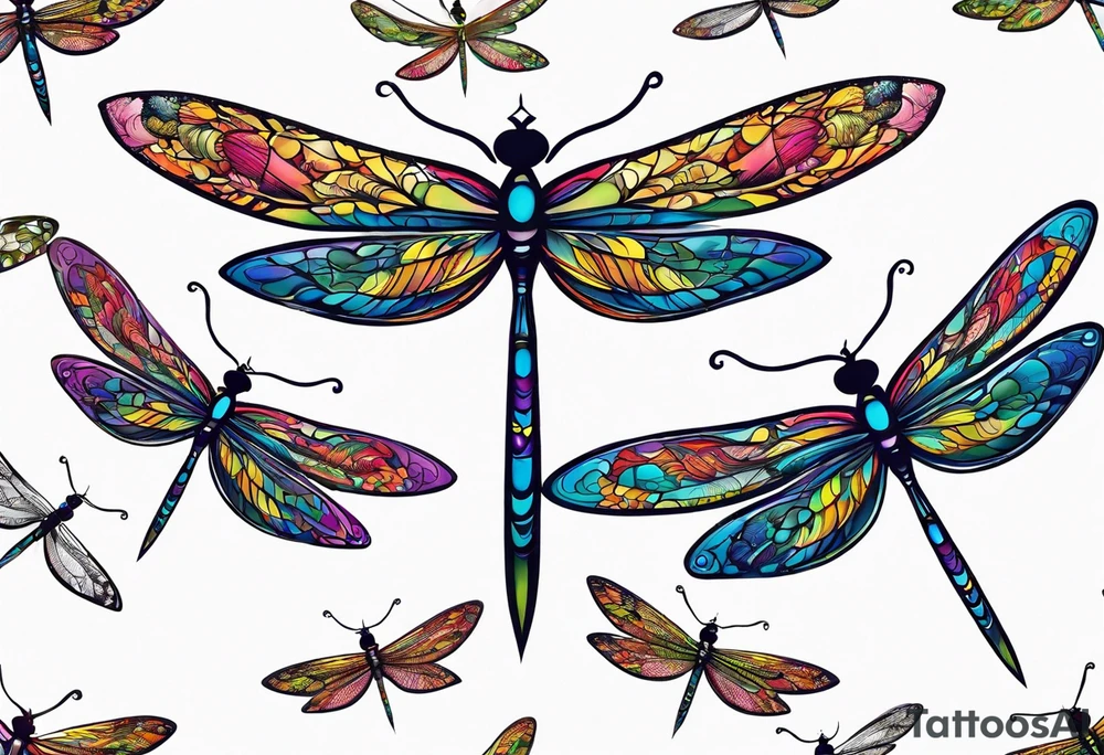 4 dragonflies flying together simple tattoo idea