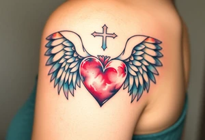 catholic sacred heart with angel wings tattoo idea