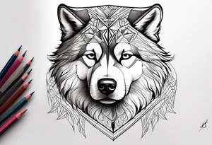 malamute half realistic half geometric tattoo idea