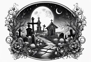 graveyard with moon with the words death where is your sting tattoo idea
