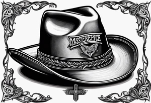 Ruggred cross with a cowboy hat that says sleep through the storm tattoo idea