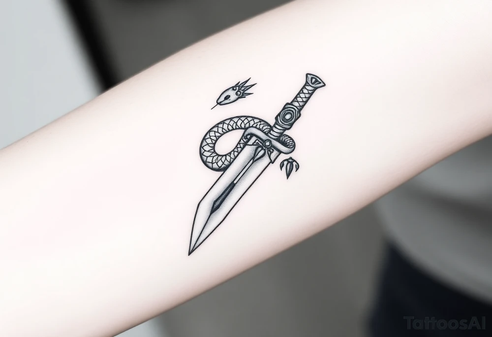mystical snake coiled around an ancient dagger with jeweled hilt make it BIG tattoo idea