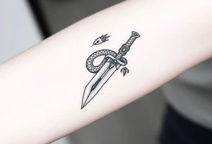 mystical snake coiled around an ancient dagger with jeweled hilt make it BIG tattoo idea