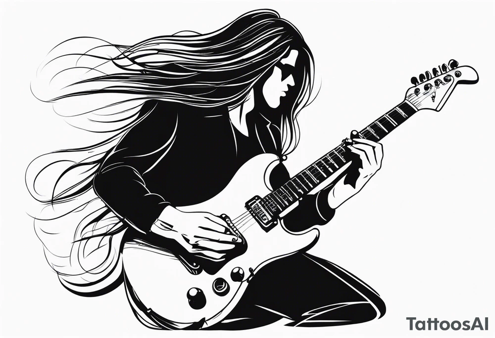 long hair rock man playing electric guitar tattoo idea
