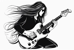 long hair rock man playing electric guitar tattoo idea