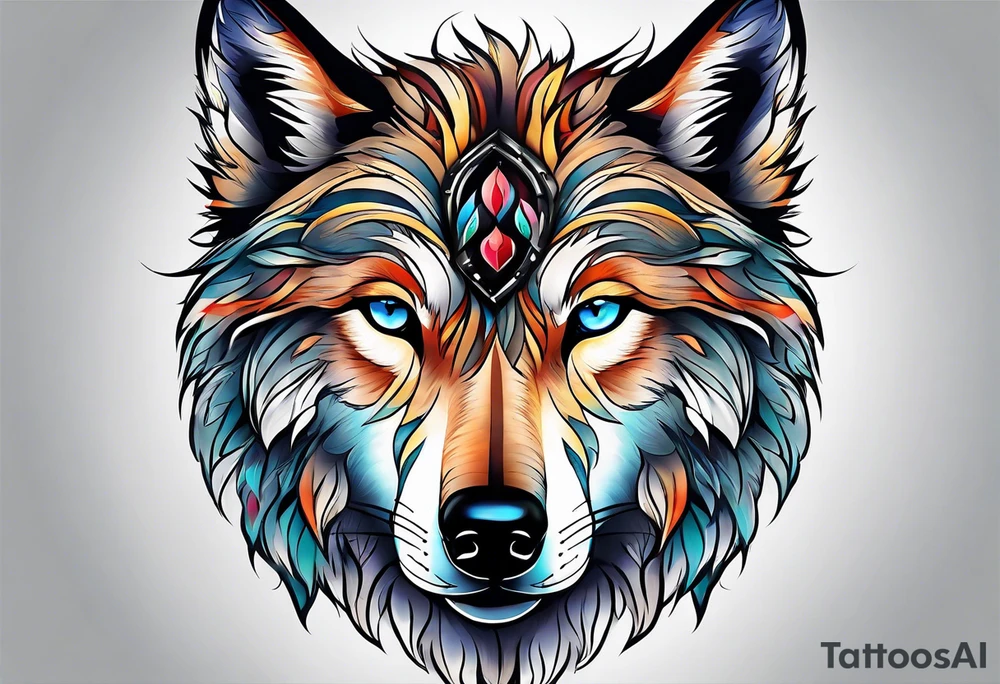 strong wolf gentle eyes tattoo idea