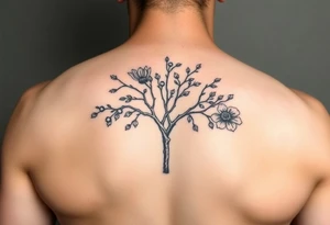 rowan tree tattoo with berries and large florals tattoo idea