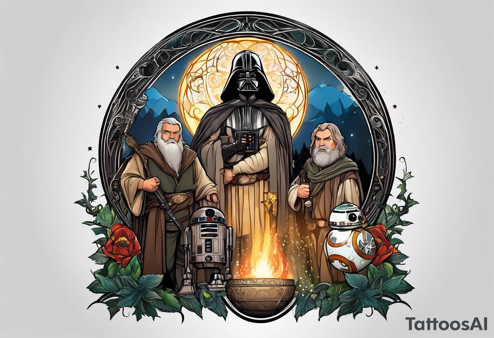 Lord of the rings with Star wars square tattoo idea