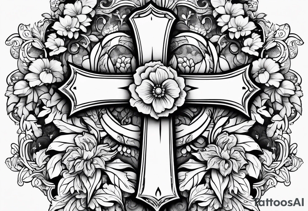 A wood cross with flowers surrounding it tattoo idea