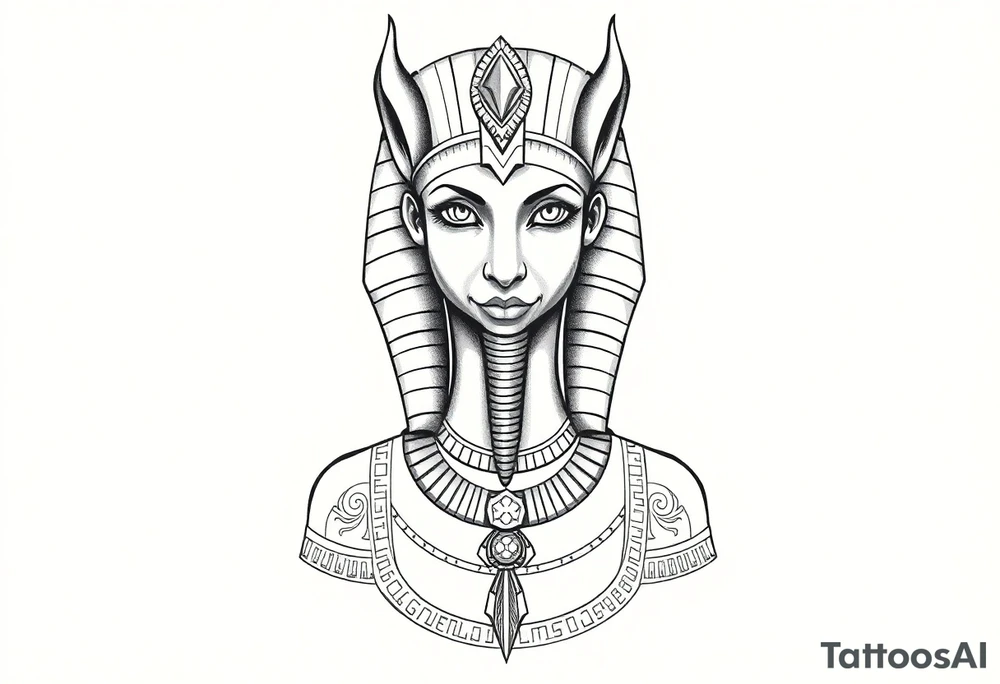 Tatuagem egípcia feminina detalhada, de um falcão representando a forma animal do deus egipicio Horus  segundo a mitologica egipicio, com adornos e simbolos tradicionais egípicios, a figura está em posição frontal, com detalhes hieroglíficos sutis ao redor, integrados harmonicamente. Fundo minimalista, inspirado em papiro antigo, com tons terrosos suaves. Estilo artístico com traços finos, sombra leve para destacar volume, ideal para a parte frontal da canela, transmitindo elegância e misticismo. tattoo idea