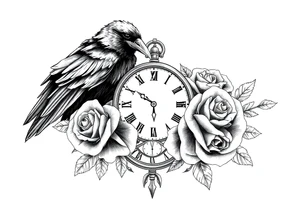raven,roses,clock. tattoo idea