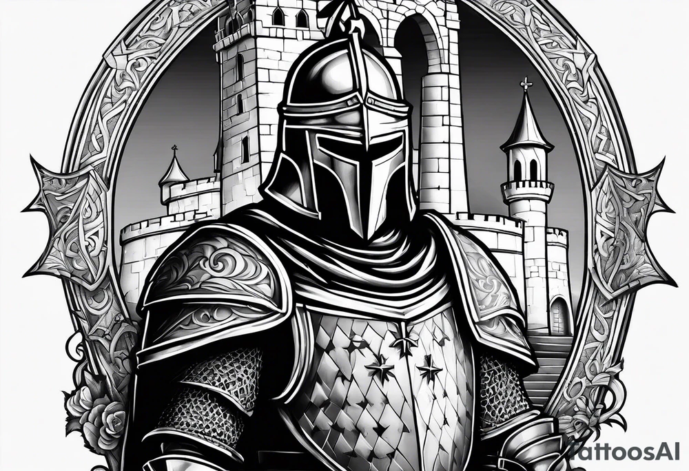 knight templar with castle tattoo idea