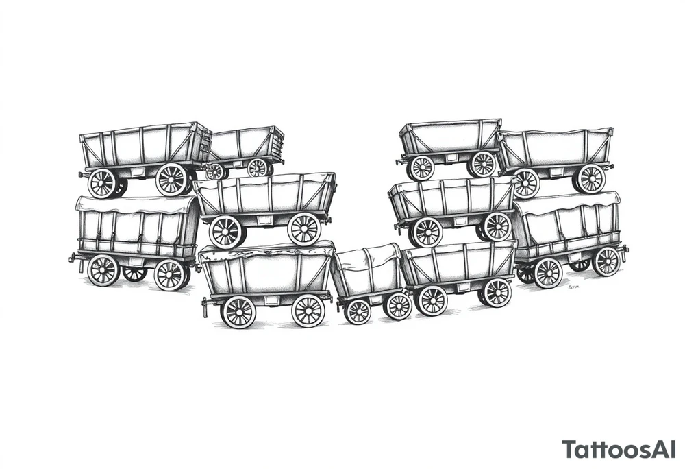 Wagons are stacked in the shape of a heart tattoo idea