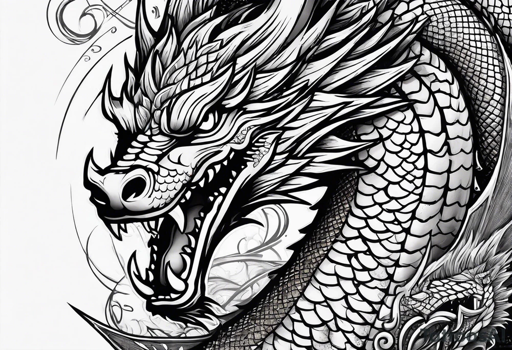show me a tattoo design on back
where there is a sword and a dragon wrapped around it tattoo idea