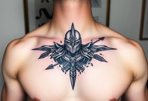 chest japan theme knight with arrow tattoo idea