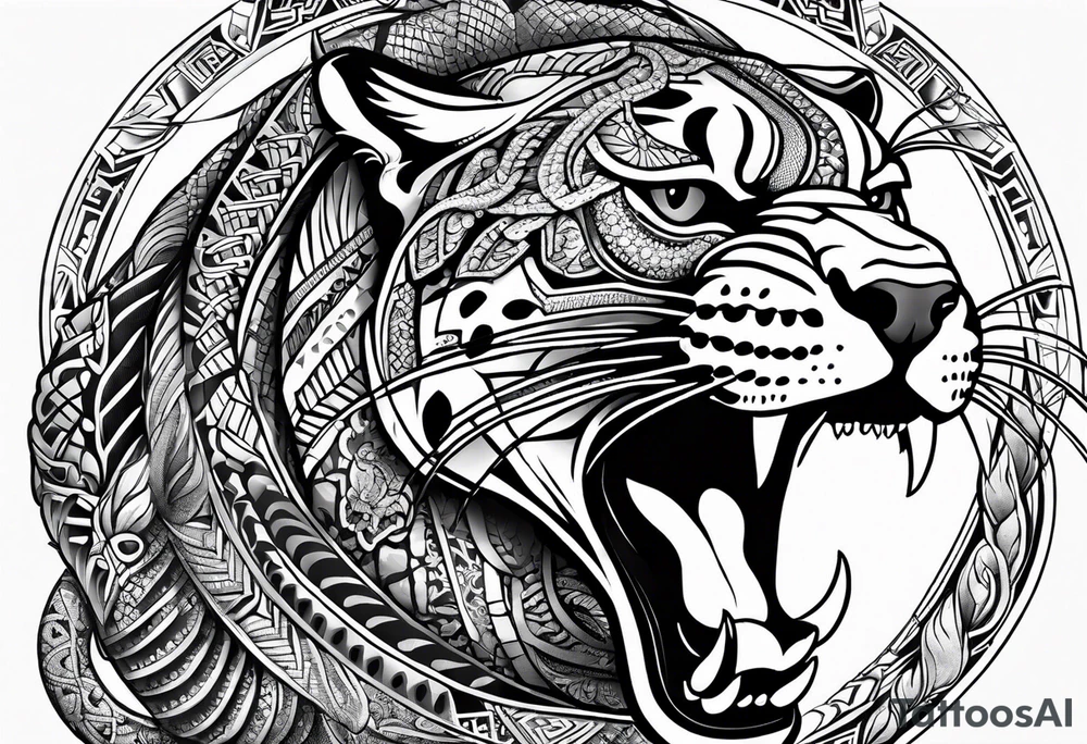 aztec black jaguar with snake tattoo idea
