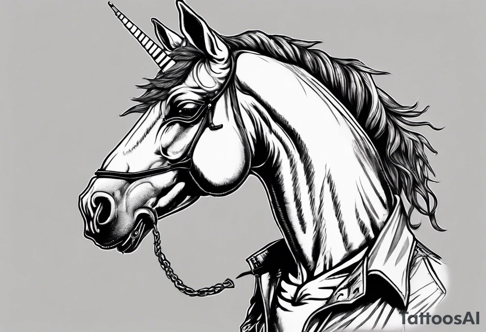tough looking unicorn that is smoking a cigarette and is wearing dark glasses. The horse should be like thicker than a Clydesdale tattoo idea tough looking unicorn that is smoking a cigarette and is wearing dark glasses. The horse should be like thicker than a Clydesdale tattoo idea