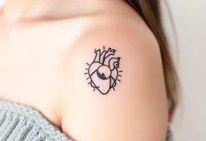 human heart chained up within circle sun with a moon inside, with an sublime type of vibe tattoo idea