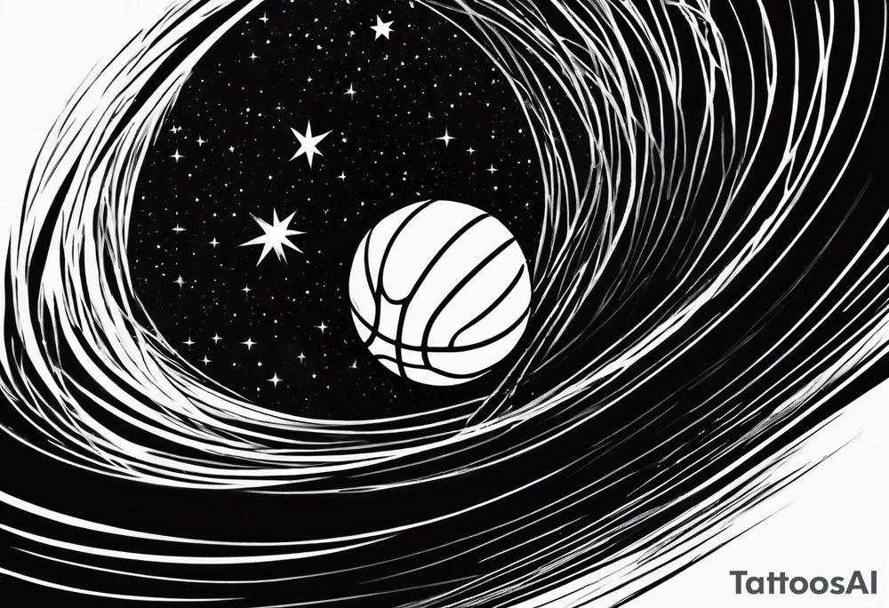 Basketball as a shooting star in a black hole that’s a basketball hoop tattoo idea