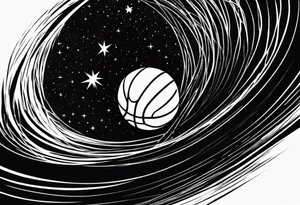 Basketball as a shooting star in a black hole that’s a basketball hoop tattoo idea