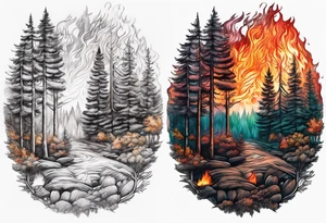 Forest with fire tattoo idea