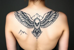 majestic eagle spreading wings against mountain peaks tattoo idea