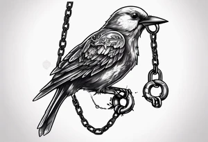A headless songbird with shackle and chain on the leg tattoo idea