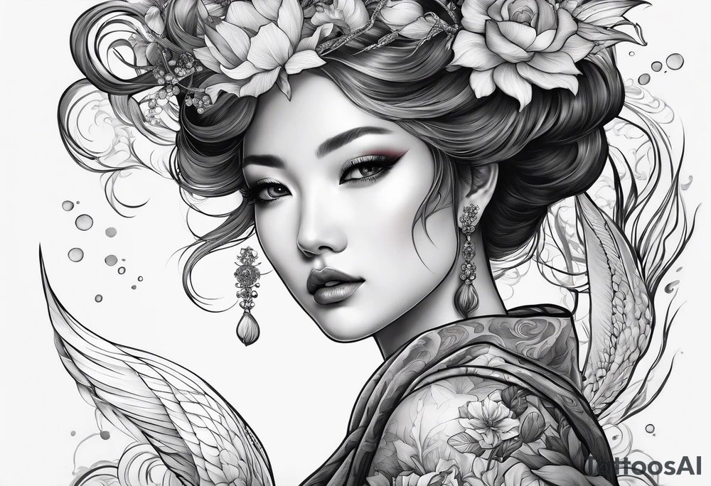 Full-body portrait of an ethereal woman of the sea tattoo idea