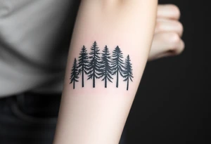 Large group of tall pine trees tattoo idea